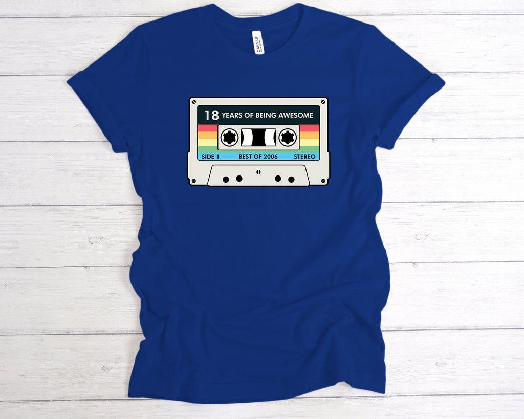 Get trendy with Cassette 18 Years Of Being Awesome T-Shirt - T-Shirt available at DizzyKitten. Grab yours for £12.99 today!