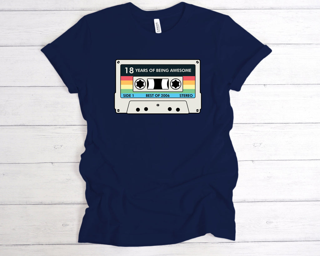 Get trendy with Cassette 18 Years Of Being Awesome T-Shirt - T-Shirt available at DizzyKitten. Grab yours for £12.99 today!