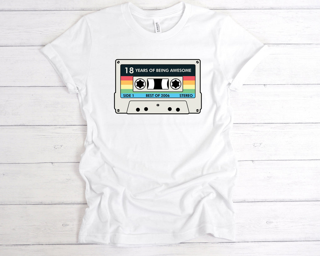 Get trendy with Cassette 18 Years Of Being Awesome T-Shirt - T-Shirt available at DizzyKitten. Grab yours for £12.99 today!