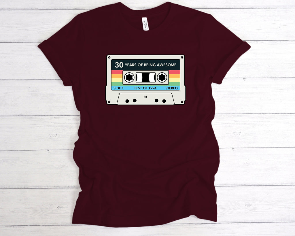 Get trendy with Cassette 30 Years Of Being Awesome T-Shirt - T-Shirt available at DizzyKitten. Grab yours for £12.99 today!