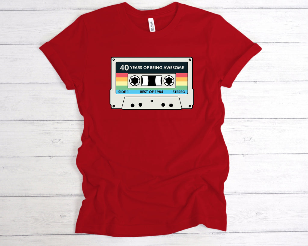 Get trendy with Cassette 40 Years Of Being Awesome T-Shirt - T-Shirt available at DizzyKitten. Grab yours for £12.99 today!