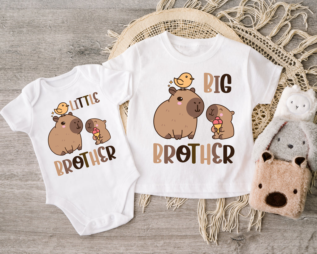 Get trendy with Capybara Big Brother Little Brother T-Shirt Baby Grow Set -  available at DizzyKitten. Grab yours for £9.45 today!