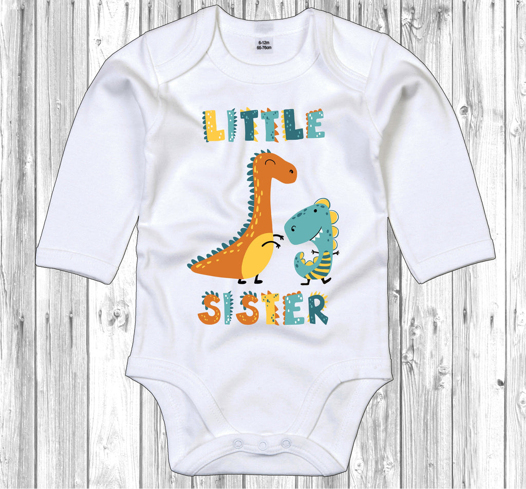 Get trendy with Dinosaur Little Sister Long Sleeve Baby Grow - Baby Grow available at DizzyKitten. Grab yours for £13.45 today!