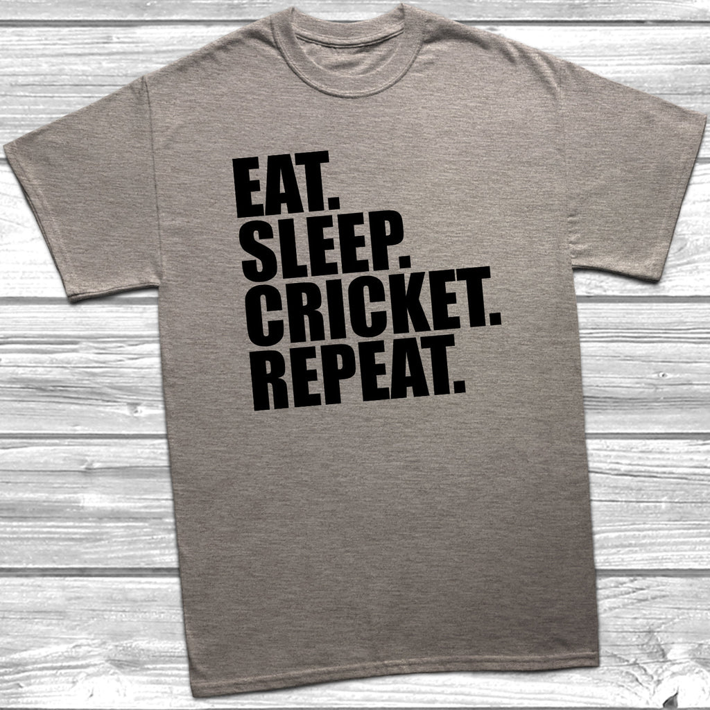 Get trendy with Eat Sleep Cricket Repeat T-Shirt - T-Shirt available at DizzyKitten. Grab yours for £8.49 today!