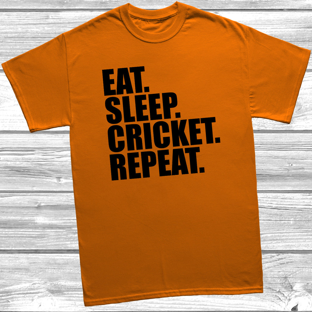 Get trendy with Eat Sleep Cricket Repeat T-Shirt - T-Shirt available at DizzyKitten. Grab yours for £8.49 today!