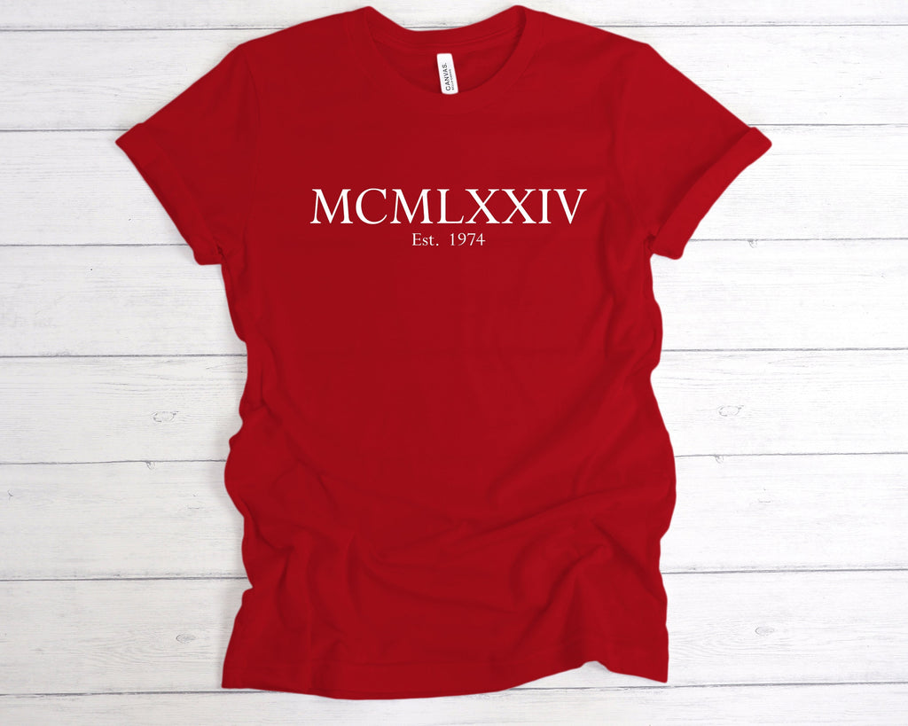 Get trendy with Est 1974 Roman Numerals Birthday T-Shirt - T-Shirt available at DizzyKitten. Grab yours for £12.99 today!