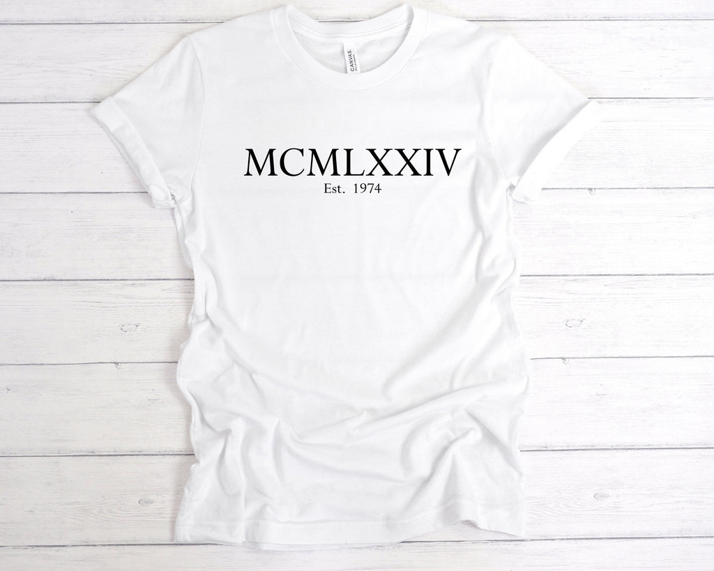 Get trendy with Est 1974 Roman Numerals Birthday T-Shirt - T-Shirt available at DizzyKitten. Grab yours for £12.99 today!