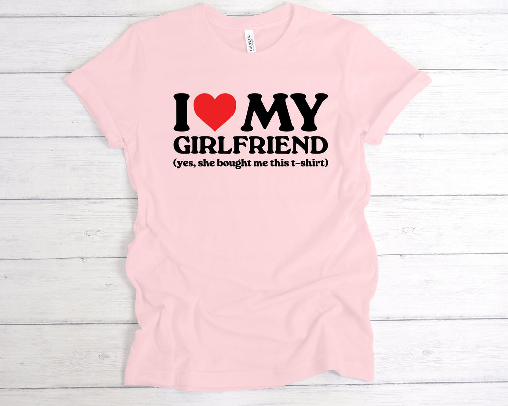 Get trendy with I Love My Girlfriend She Bought Me This T-Shirt - T-Shirt available at DizzyKitten. Grab yours for £12.99 today!