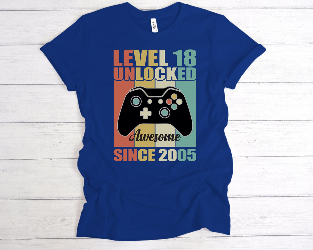 Get trendy with Level 18 Unlocked Awesome Since T-Shirt - T-Shirt available at DizzyKitten. Grab yours for £12.99 today!