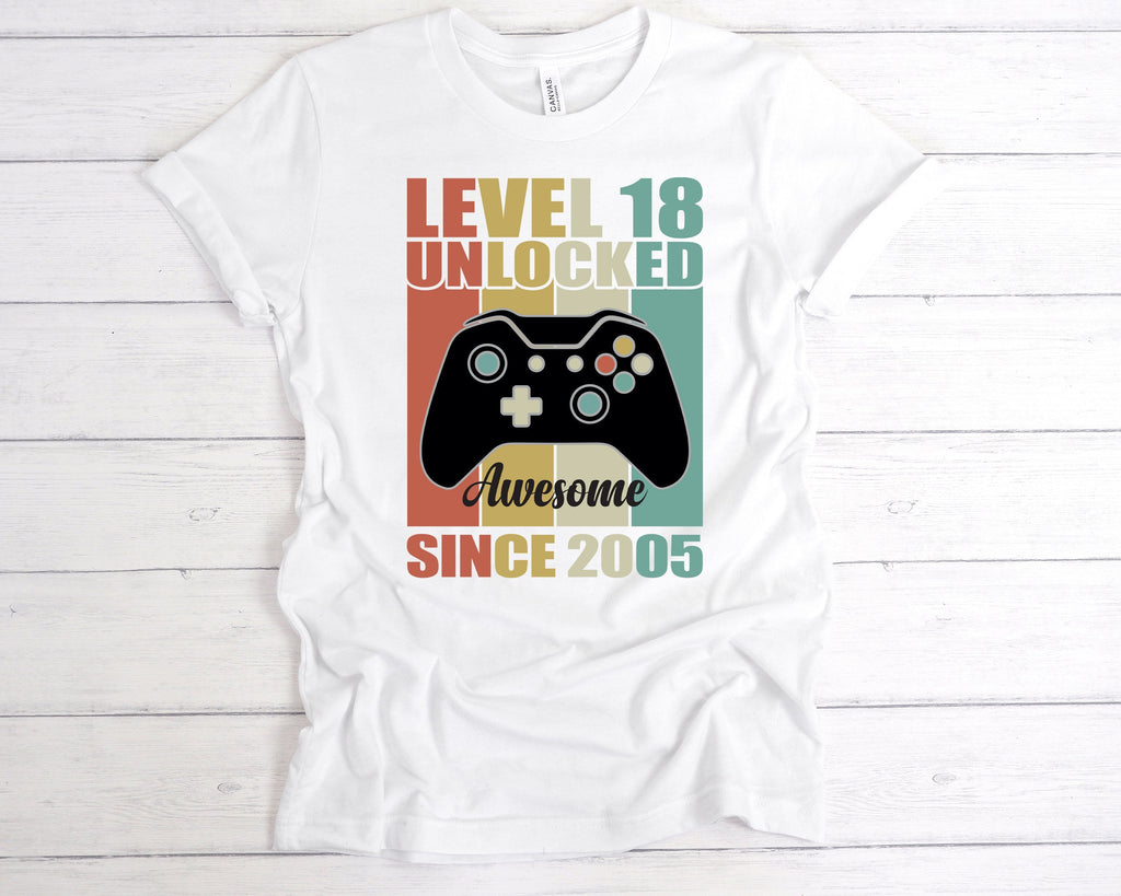 Get trendy with Level 18 Unlocked Awesome Since T-Shirt - T-Shirt available at DizzyKitten. Grab yours for £12.99 today!