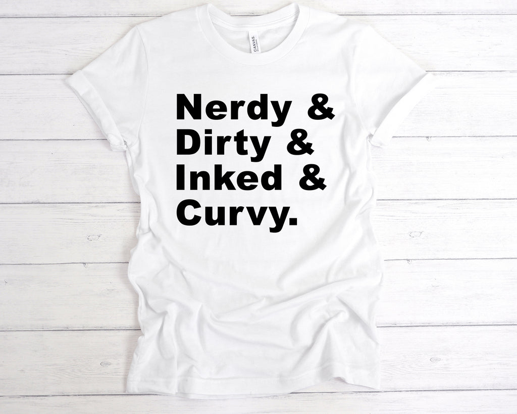 Get trendy with Nerdy Dirty Inked And Curvy Premium T-Shirt - T-Shirt available at DizzyKitten. Grab yours for £12.99 today!