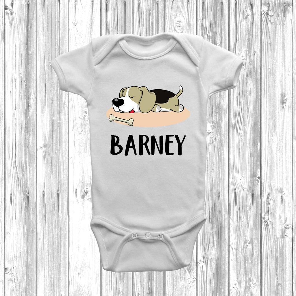 Get trendy with Personalised Beagle Lazy Dog Baby Grow -  available at DizzyKitten. Grab yours for £10.99 today!