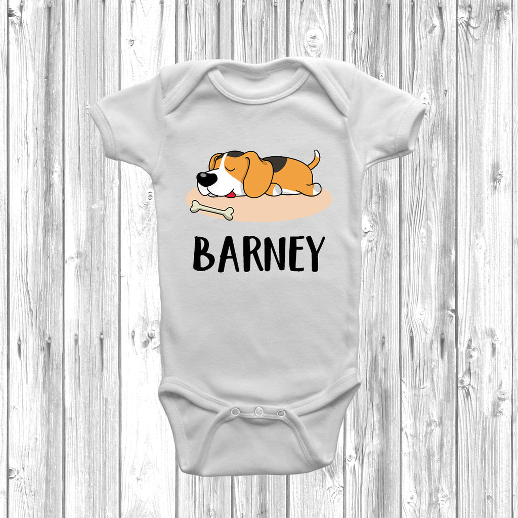 Get trendy with Personalised Beagle Lazy Dog Baby Grow -  available at DizzyKitten. Grab yours for £10.99 today!