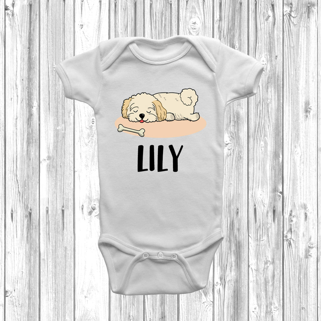 Get trendy with Personalised Bichon Frise Lazy Dog Baby Grow -  available at DizzyKitten. Grab yours for £10.99 today!