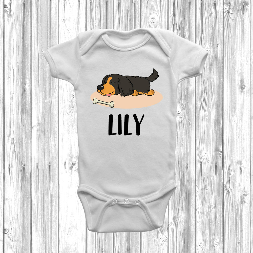 Get trendy with Personalised Cocker Spaniel Lazy Dog Baby Grow -  available at DizzyKitten. Grab yours for £10.99 today!