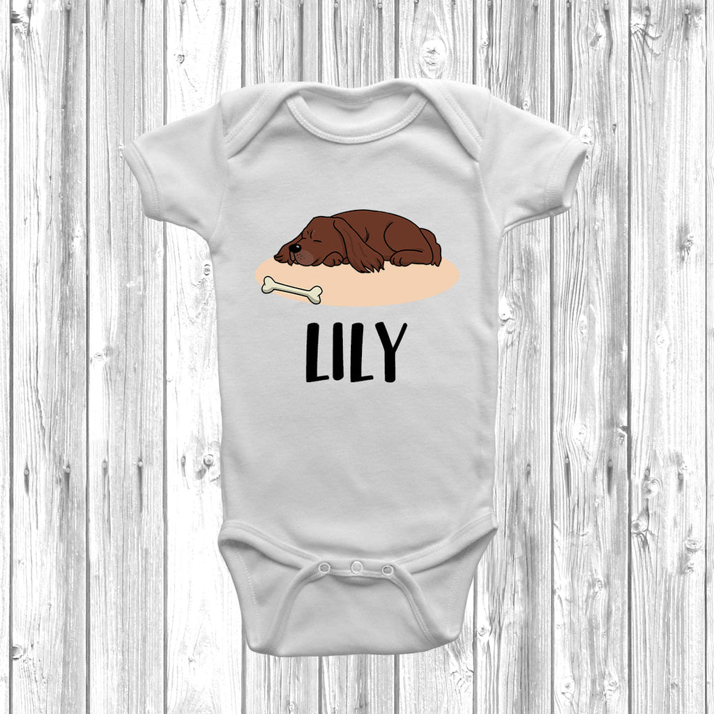 Get trendy with Personalised Cocker Spaniel Lazy Dog Baby Grow -  available at DizzyKitten. Grab yours for £10.99 today!