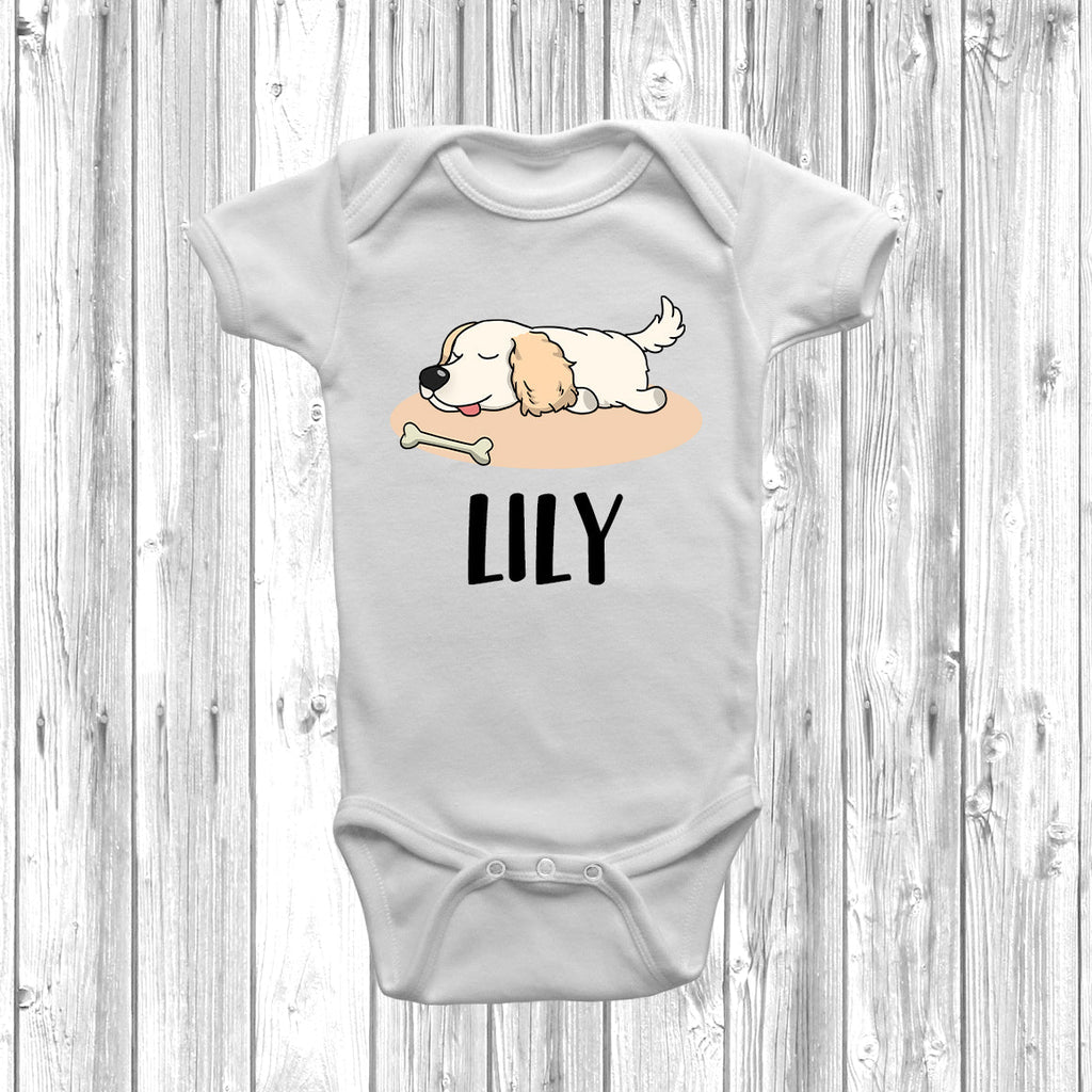 Get trendy with Personalised Cocker Spaniel Lazy Dog Baby Grow -  available at DizzyKitten. Grab yours for £10.99 today!