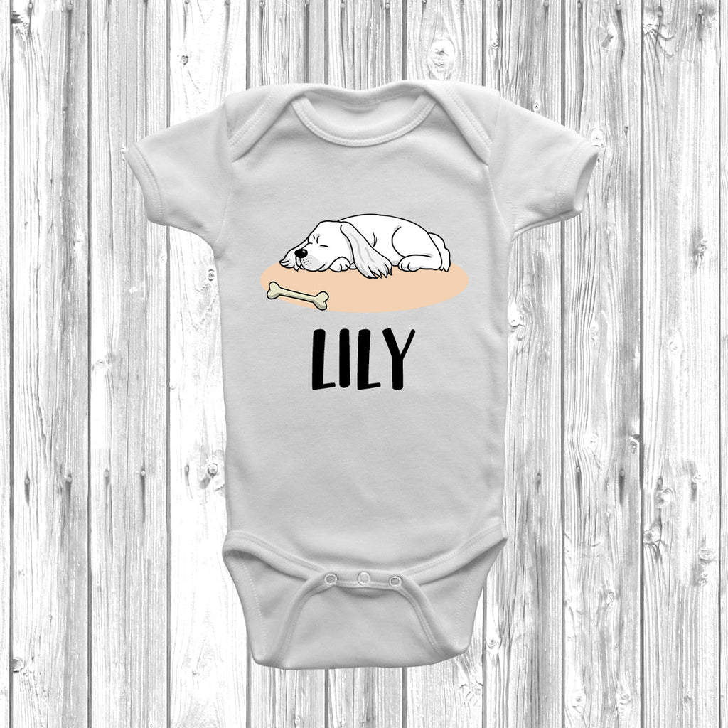 Get trendy with Personalised Cocker Spaniel Lazy Dog Baby Grow -  available at DizzyKitten. Grab yours for £10.99 today!