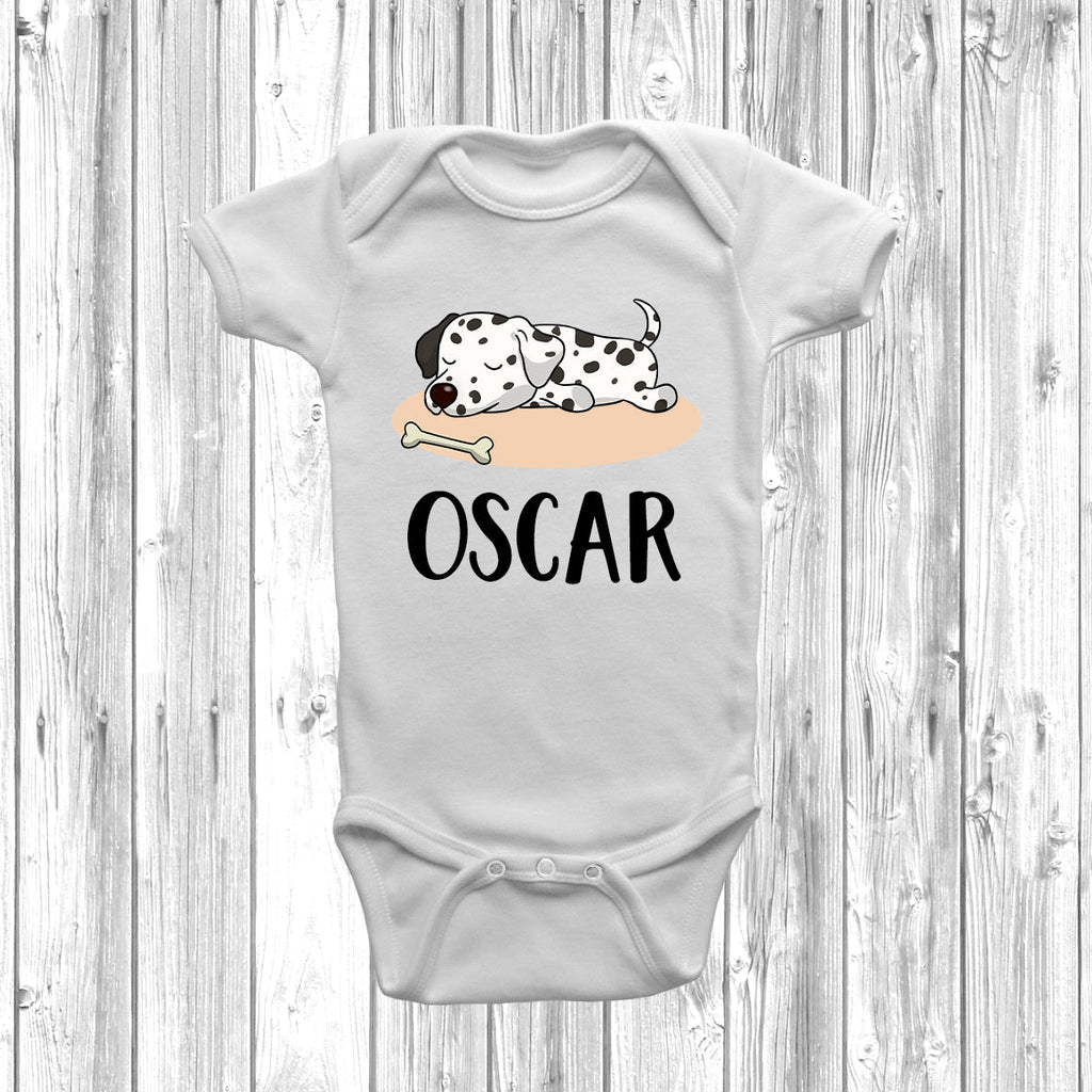 Get trendy with Personalised Dalmatian Lazy Dog Baby Grow -  available at DizzyKitten. Grab yours for £10.99 today!