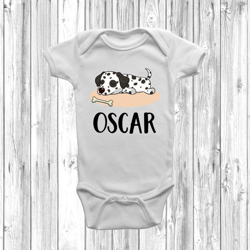 Get trendy with Personalised Dalmatian Lazy Dog Baby Grow -  available at DizzyKitten. Grab yours for £10.99 today!