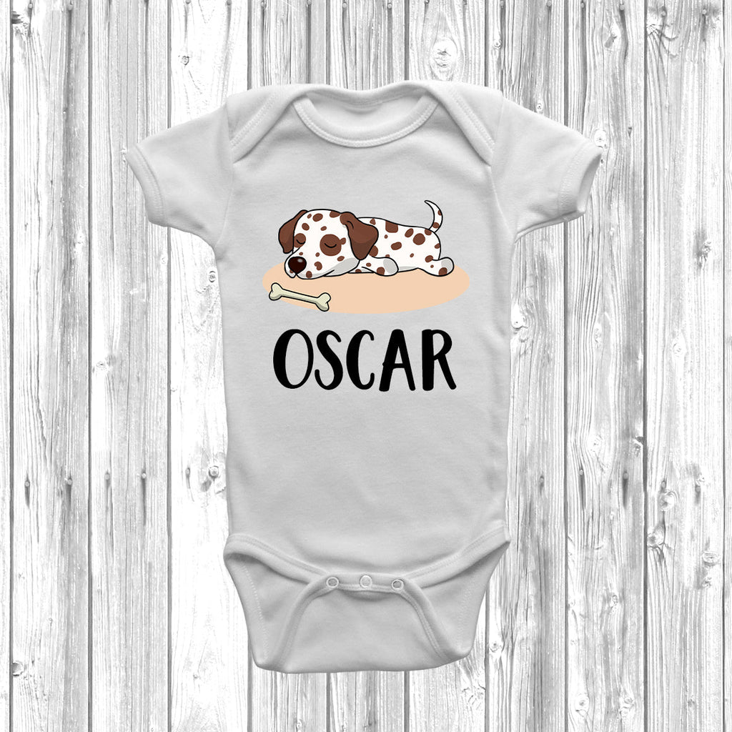 Get trendy with Personalised Dalmatian Lazy Dog Baby Grow -  available at DizzyKitten. Grab yours for £10.99 today!