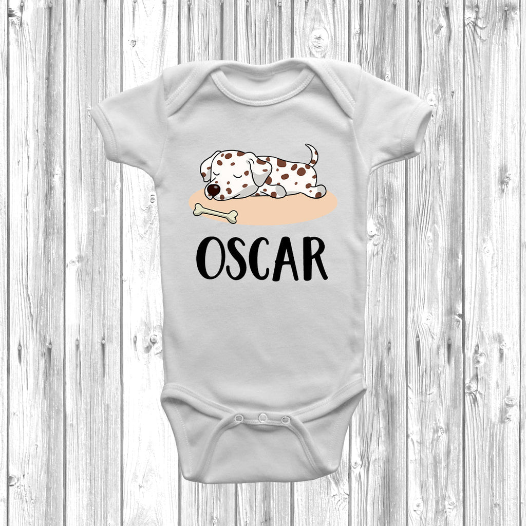 Get trendy with Personalised Dalmatian Lazy Dog Baby Grow -  available at DizzyKitten. Grab yours for £10.99 today!