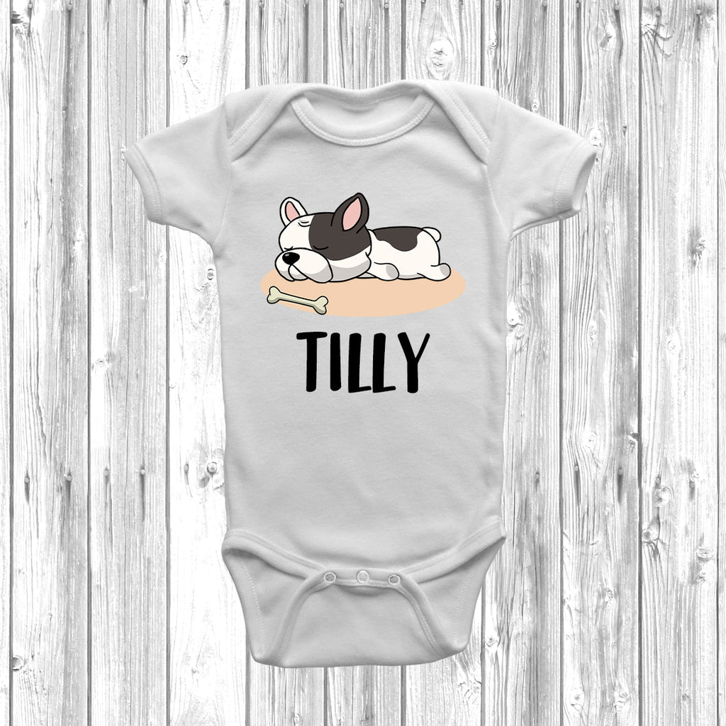 Get trendy with Personalised French Bulldog Lazy Dog Baby Grow -  available at DizzyKitten. Grab yours for £10.99 today!