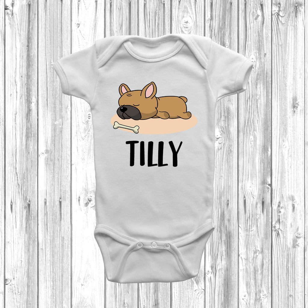 Get trendy with Personalised French Bulldog Lazy Dog Baby Grow -  available at DizzyKitten. Grab yours for £10.99 today!