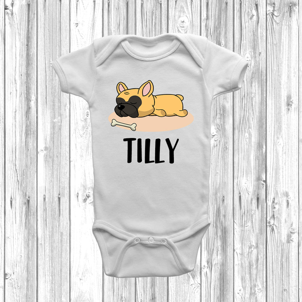 Get trendy with Personalised French Bulldog Lazy Dog Baby Grow -  available at DizzyKitten. Grab yours for £10.99 today!