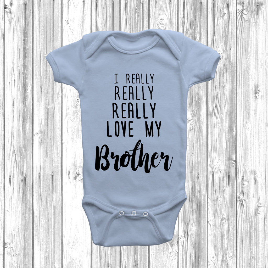 Get trendy with I Really Really Love My Brother Baby Grow - Baby Grow available at DizzyKitten. Grab yours for £8.99 today!