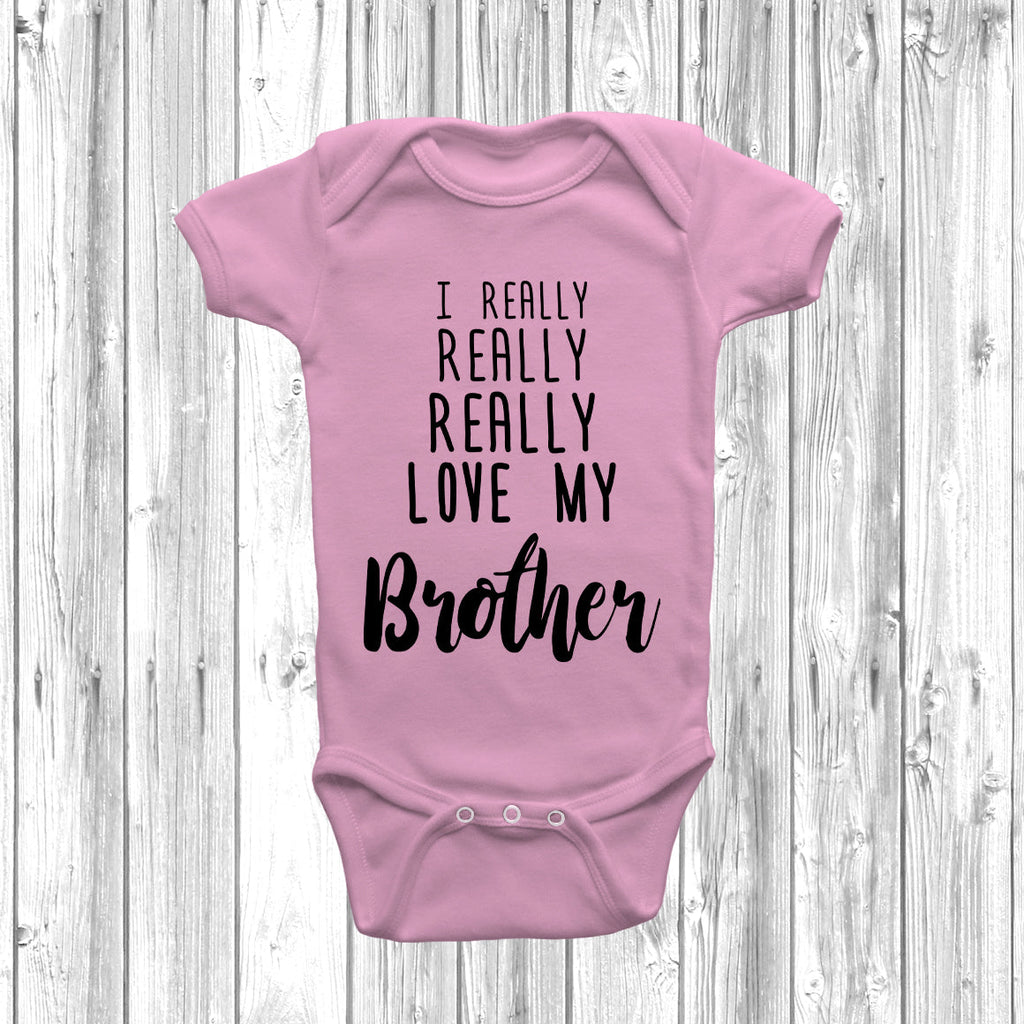 Get trendy with I Really Really Love My Brother Baby Grow - Baby Grow available at DizzyKitten. Grab yours for £8.99 today!