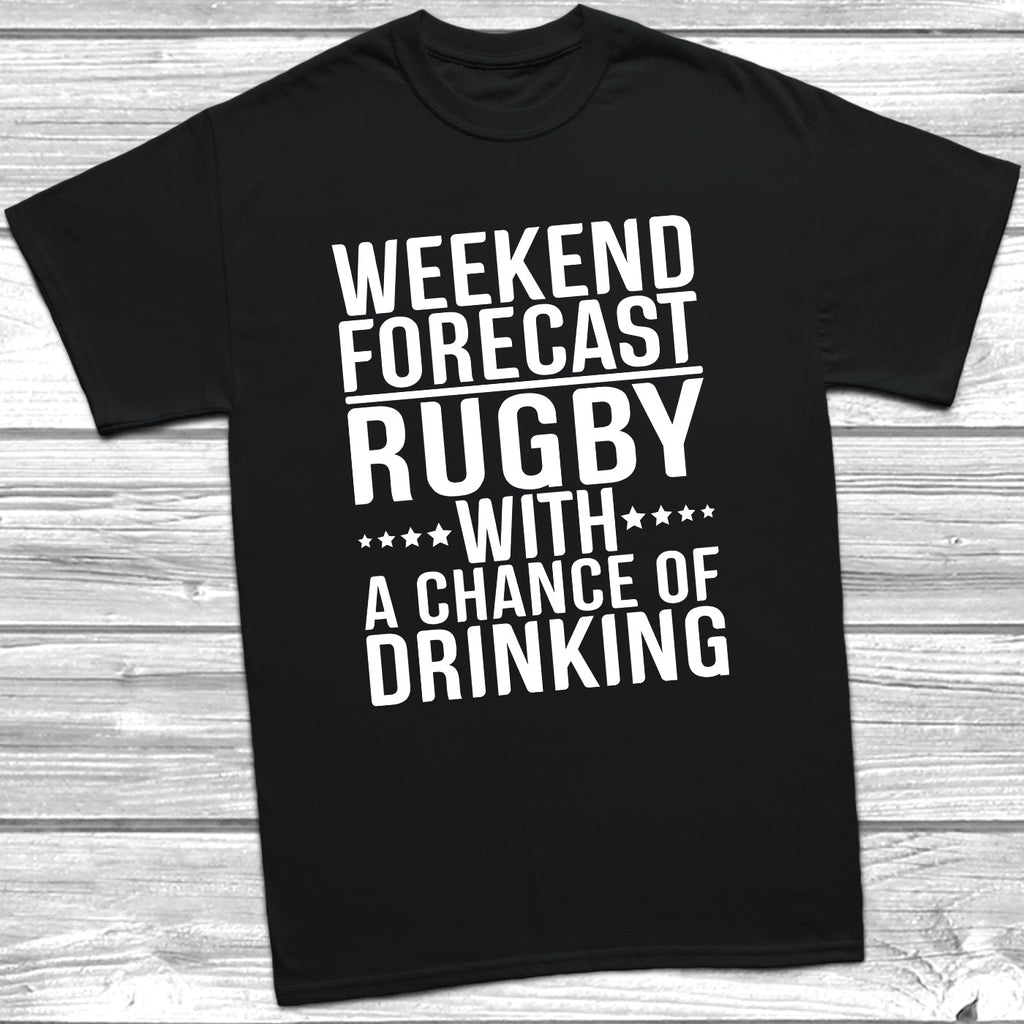 Get trendy with Weekend Forecast Rugby With A Chance Of Drinking T-Shirt - T-Shirt available at DizzyKitten. Grab yours for £10.99 today!