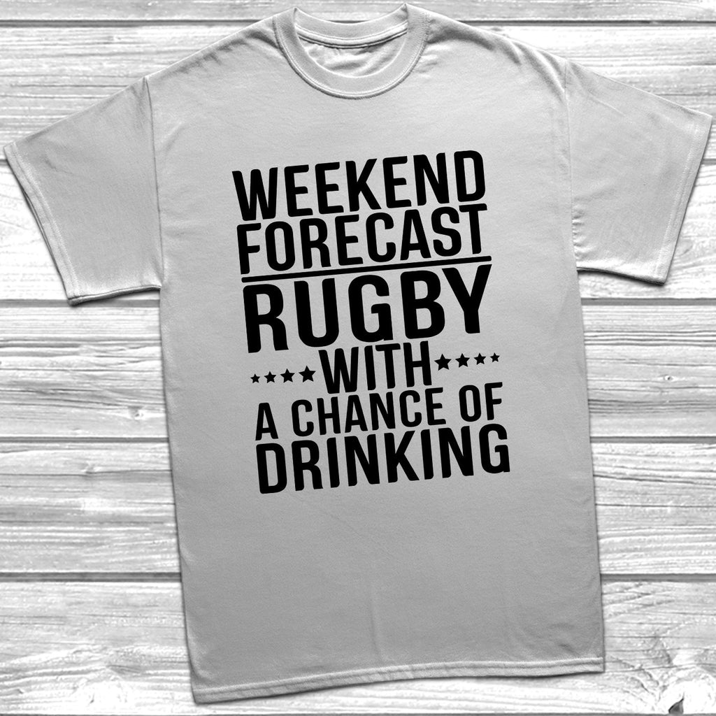 Get trendy with Weekend Forecast Rugby With A Chance Of Drinking T-Shirt - T-Shirt available at DizzyKitten. Grab yours for £10.99 today!