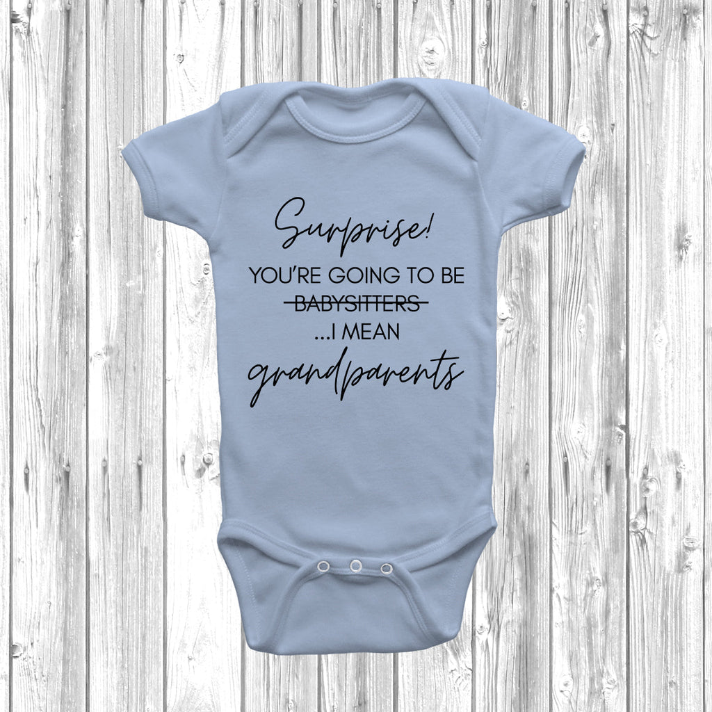 Get trendy with Surprise You're Going To Be Grandparents Baby Grow - Baby Grow available at DizzyKitten. Grab yours for £8.45 today!