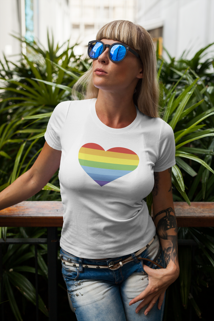 Get trendy with Rainbow Heart Stripes LGBT T-Shirt - T-Shirt available at DizzyKitten. Grab yours for £10.45 today!